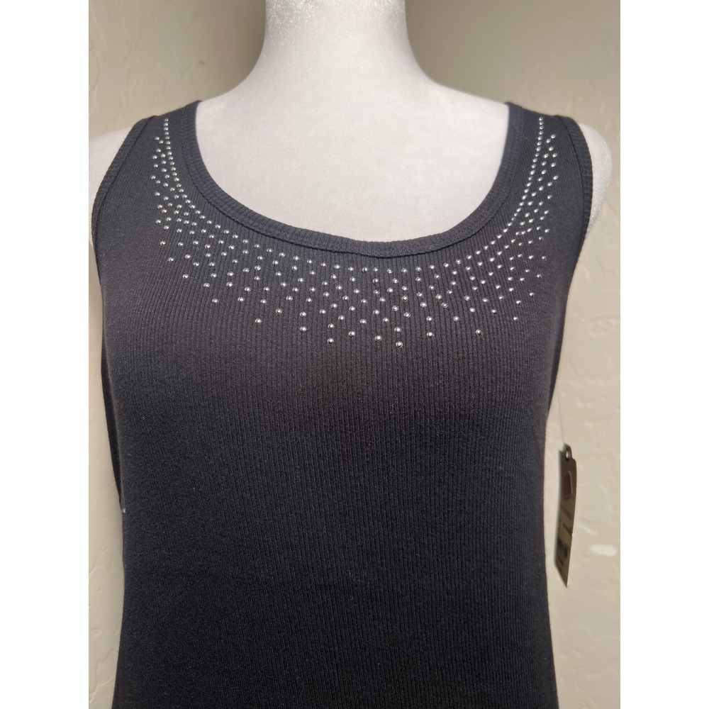 St. Johns Bay Womens Black Ribbed Studded Scoop Neck Tank Top Size Medium NWT
